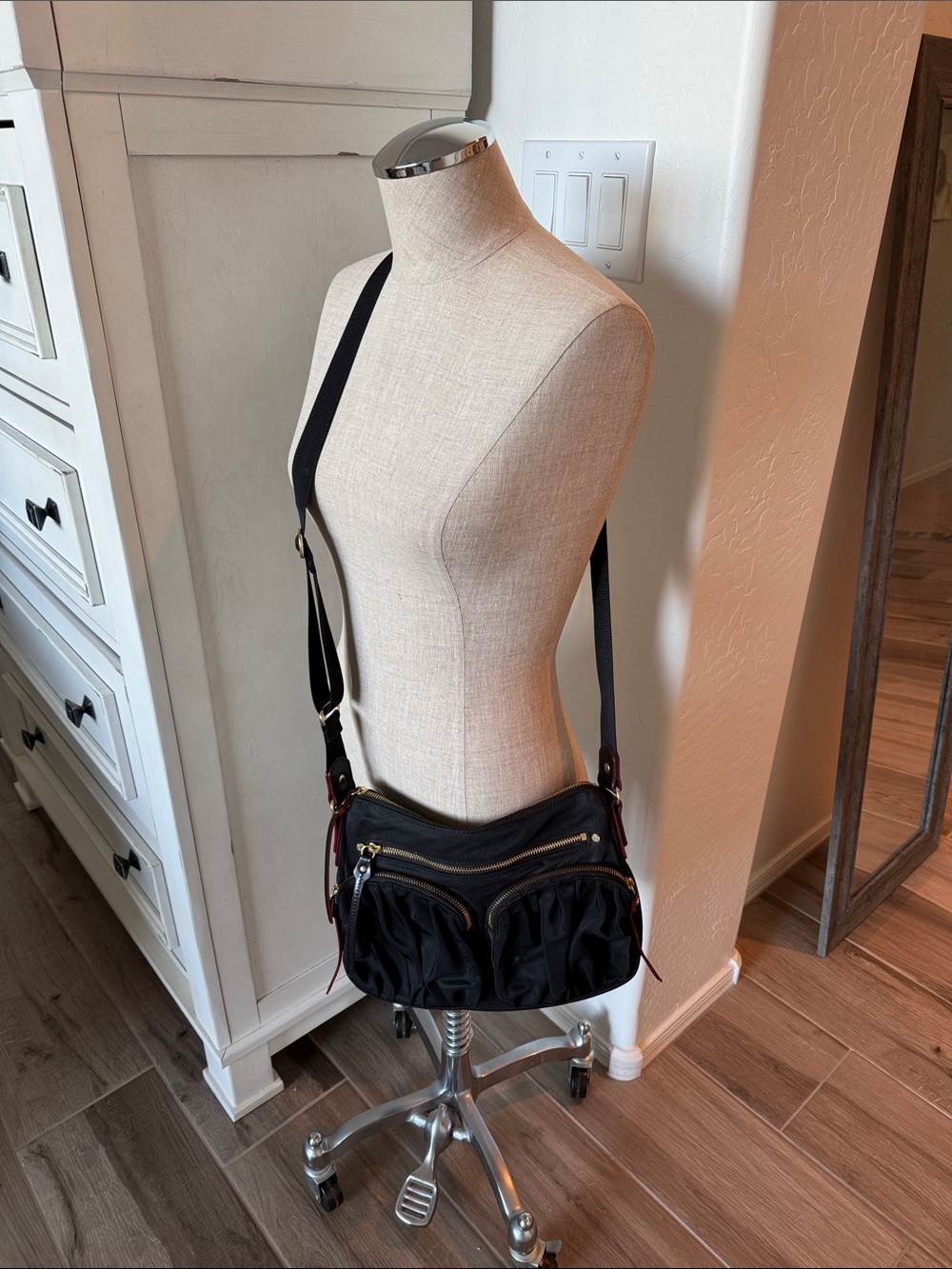 MZ Wallace Paige black nylon cross body purse bag